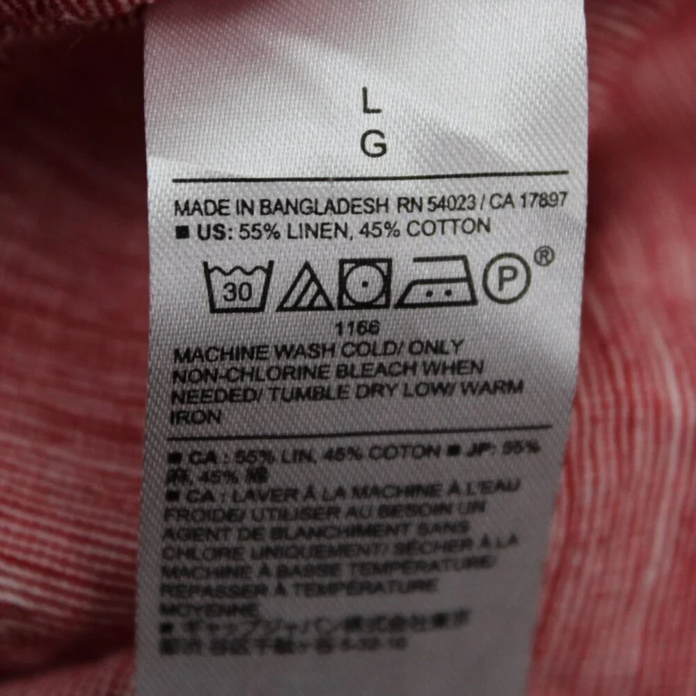 Banana Republic Shirt Adult Large Red Untucked Fit Linen/Cotton Blend L/S Button